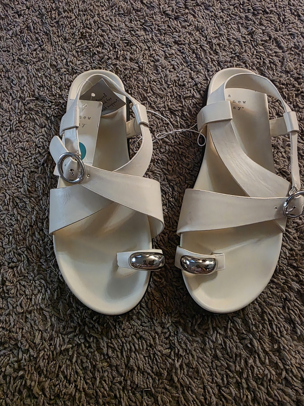 a new day White Cross-Strap Toe-Ring Sandals with Silver Accent
